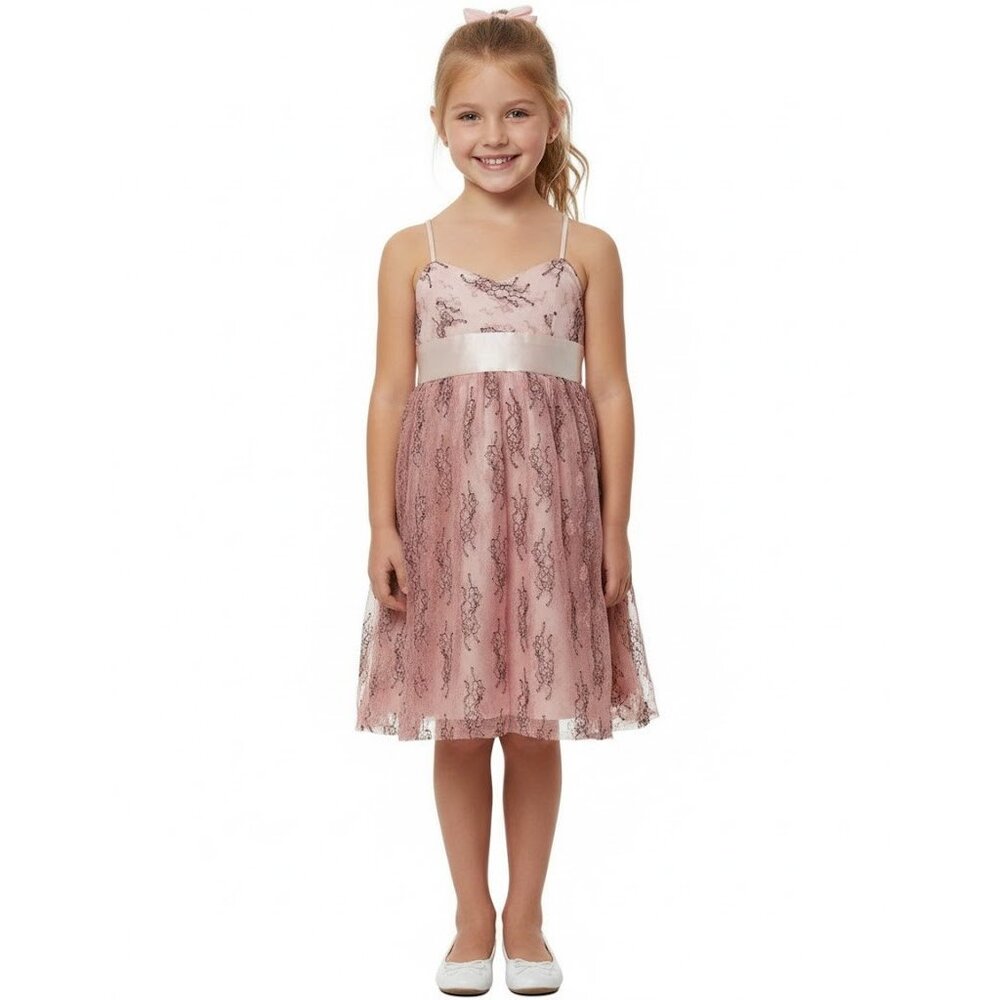 C.W. Designs Girls Spaghetti Strap Tie Back Lace with Silk Lining Dress (M) NWOT